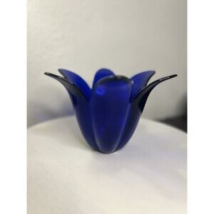 Vintage Cobalt Blue Flower Petal Vase Made In Portugal